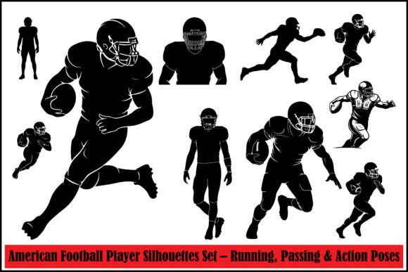 American Football Player Silhouettes Set for Graphics & Crafts