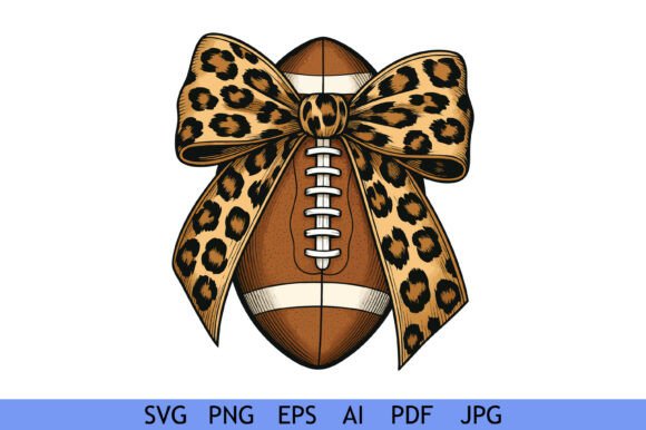 Football with Leopard Bow Vector: Graphics for Crafts