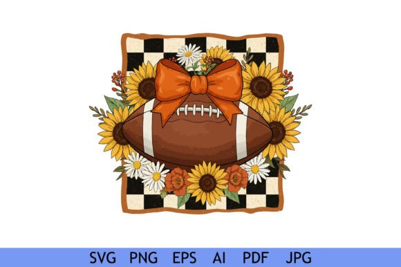 Football with Sunflowers and Bow: Graphics for Crafts